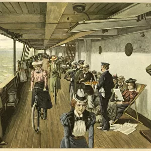 Women cycling on board a ship