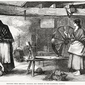 Women spinning net thread in the Claddagh, Galway, Ireland