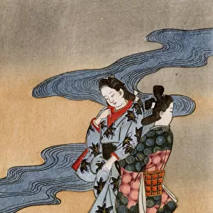 Two women by a stream by Miyagawa Choshun