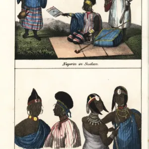 Women of Sudan in striped robes, Timbuktu, and Tibbo people