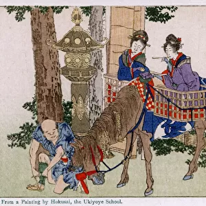 Two women travelers by Katsushika Hokusai
