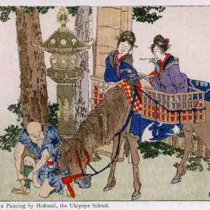 Two women travelers by Katsushika Hokusai