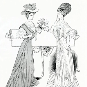 Women wearing Edwardian dresses 1907
