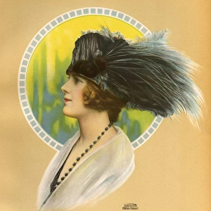 Women wearing an ostrich feather hat 1923