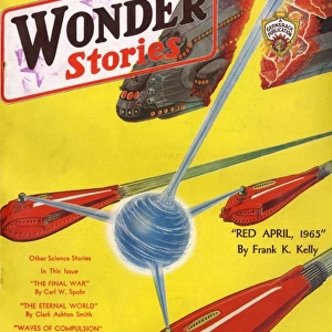 Wonder Stories Scifi Magazine Cover, Red April