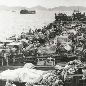 World War II US landing craftsIheya Island in the Pacific