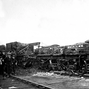 Wrecked goods train, Llanelli railway strike riots, Wales