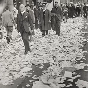 WW II - paper covering pavements London VJ Day