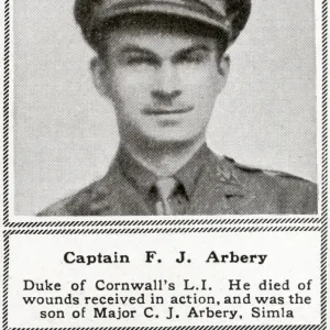 WW1 - Captain F J Arbery - Duke of Cornwalls Light Infantry