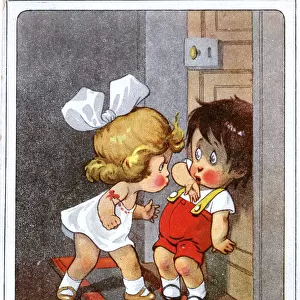 WW1 era Comic Postcard - Little girl threatens her boy