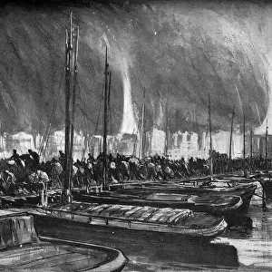 WW1 - The Exodus from Antwerp, Belgium over bridge of barges
