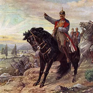 WW1 - Kaiser Wilhelm II on horseback taking charge of Army
