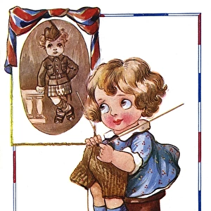 WW1 knitting - comic postcard, Naughty Netta
