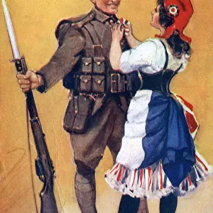 WW1 - Marianne pins a rosette onto a British Tommy