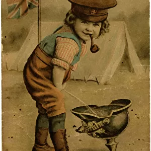 WW1 - Patriotic - Little Tommy has a pee on a German Helmet