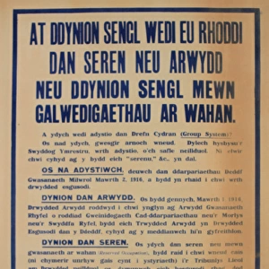 WW1 recruitment poster, Attest Now (Welsh version)