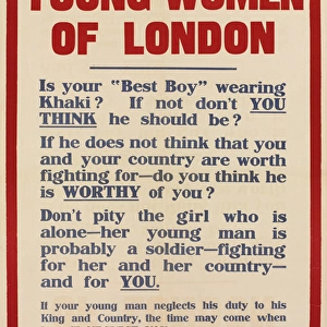 WW1 Recruitment Poster -- To the Young Women of London