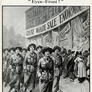 WW1 women volunteers distracted by sales, 1915