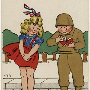 WW2 - American soldier looks up the word kiss in French