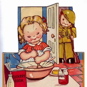 WW2 birthday card, baking a cake