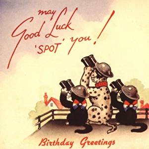 WW2 birthday card, dog and cats