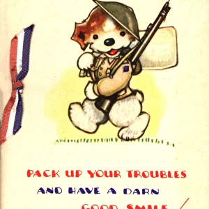 WW2 birthday card, dog as soldier