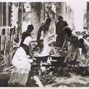 WW2 - Chef cooking in a bombed-out street - Blitz, London
