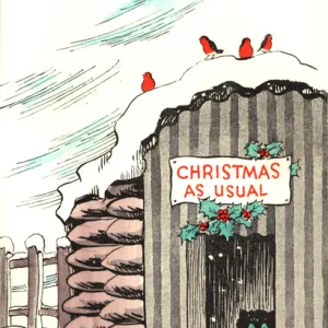 WW2 Christmas card, cat in air raid shelter