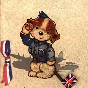WW2 Christmas card, dog saluting