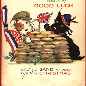 WW2 Christmas card, patriotic dogs