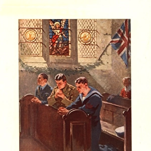 WW2 Christmas card, praying in church