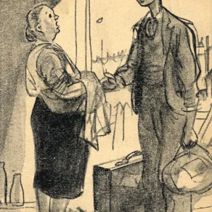 WW2 - Comic Postcard - Evacuee Son returns home