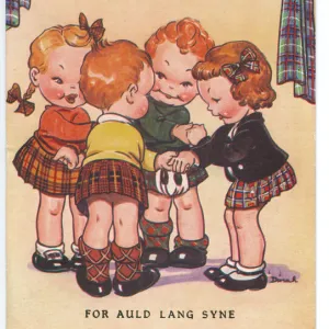 WW2 era - Comic Postcard - For Auld Lang Syne