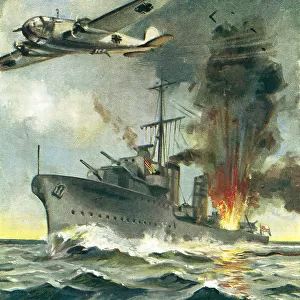 WW2 - German Plane Attacking Warship