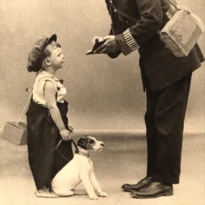 WW2 greetings card, policeman, boy and dog