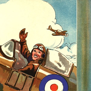 WW2 greetings card, RAF pilot waving