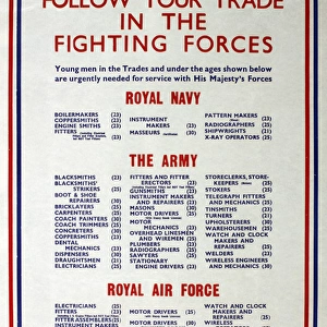 WW2 poster, Follow your trade in the fighting forces