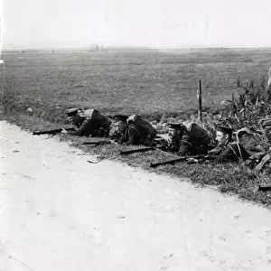 WWI: British Royal Marines by roadside near Ostend