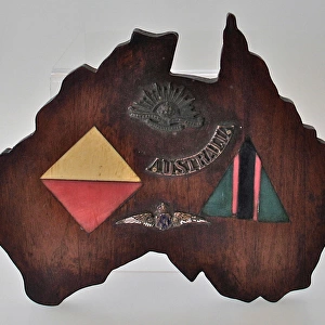 WWI mahogany plaque in the shape of Australia