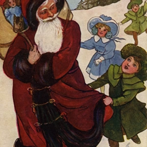 Xmas. Children follow Santa