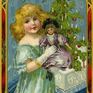 Xmas. Girl with doll by Ellen Andrews