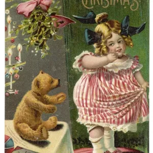 Niña de Navidad y Oso de Peluche Niña de Navidad y Oso de Peluche