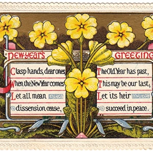 Yellow primroses on a New Year card