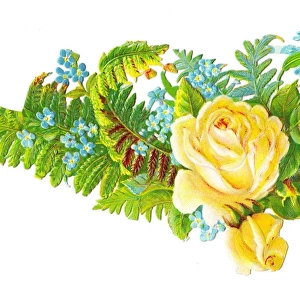 Yellow roses and blue forgetmenots on a Victorian scrap