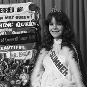 Young beauty queen with all her trophies, Cornwall