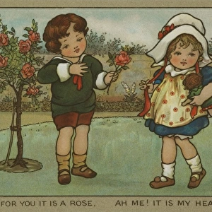 A young boy gives a rose to his love by Florence Hardy