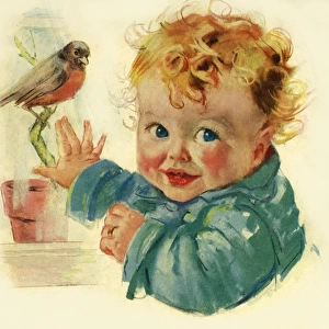 Young child with robin