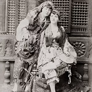 Two young Egyptian woman with hookah pipe, Egypt, c. 1880 s