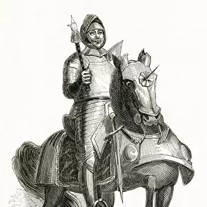Young Henry VIII (1491 - 1547), wearing full armour on horseback. Date: circa 1530s