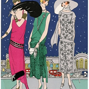 Three young ladies in evening outfits by Worth